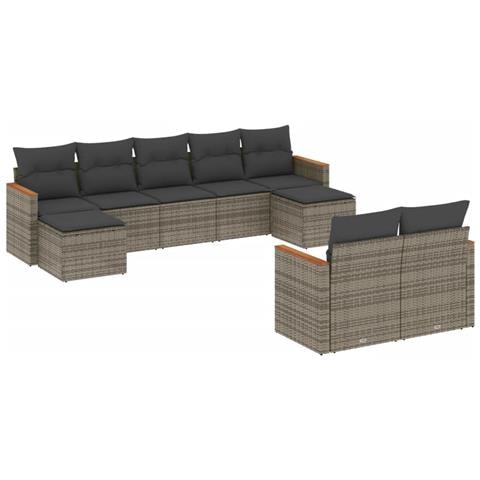 Set Divano da Giardino 9 pz con Cuscini Grigio in Polyrattan - Foto 1