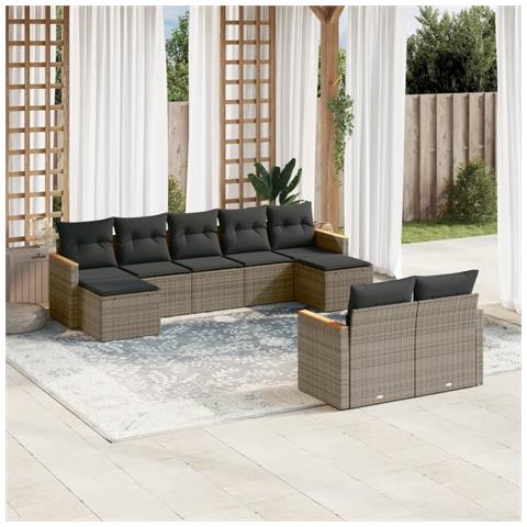 Set Divano da Giardino 9 pz con Cuscini Grigio in Polyrattan - Foto 2