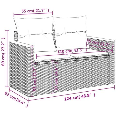 Set Divano da Giardino 9 pz con Cuscini Grigio in Polyrattan - Foto 9