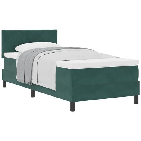 Letto Box Spring con Materasso Verde Scuro 100x200 cm Velluto - Foto 1