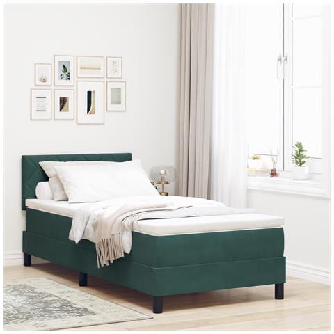 Letto Box Spring con Materasso Verde Scuro 100x200 cm Velluto - Foto 2