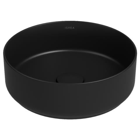 Lavabo Tondo Da Appoggio Senza Troppo Pieno In Ceramica Senza Foro Rubinetto - Nero Opaco - Foto 1