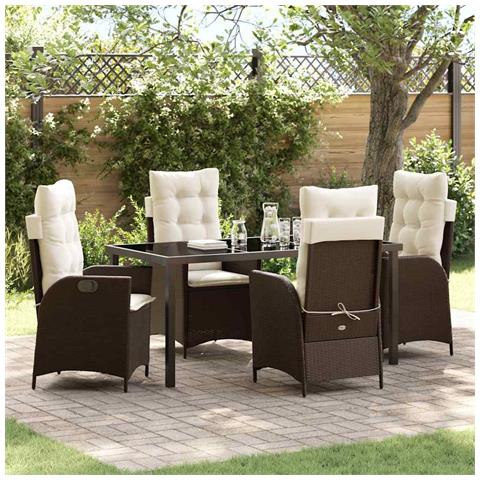 Set da Pranzo per Giardino 5 pcs Marrone polyrattan - Foto 2