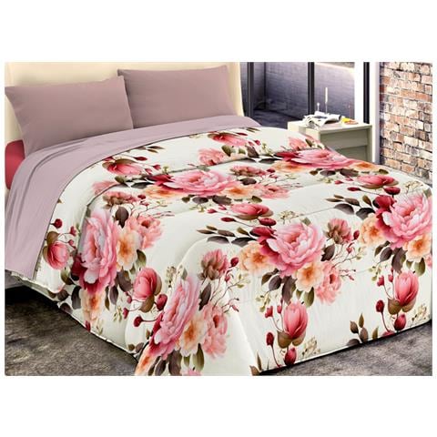 Trapunta Piumone Invernale Imbottita 300gr Microfibra Diadema Flower 2 Piazze D14 Rosa - Foto 1