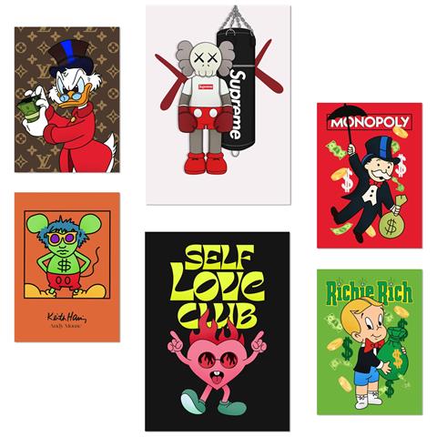 Set Di 6 Stampe L'iconico Monopoly Dinald Mongoly Humor Con Illustrazioni Di Design Per Decorare Le Pareti Della Tua Casa A3 & A4 Senza Cornice - Foto 1