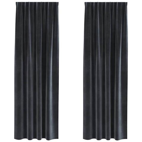 Tende con tende 2 pcs Grigio scuro 140 x 245 cm Velluto - Foto 1