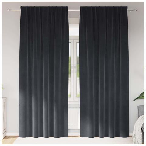 Tende con tende 2 pcs Grigio scuro 140 x 245 cm Velluto - Foto 2