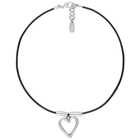 Girocollo In Pelle E Argento Con Cuore - Foto 1