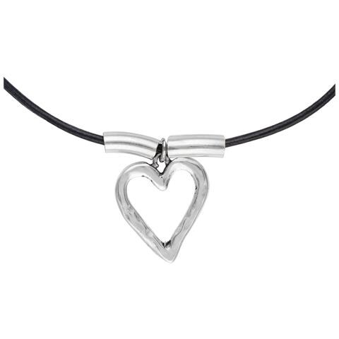 Girocollo In Pelle E Argento Con Cuore - Foto 2