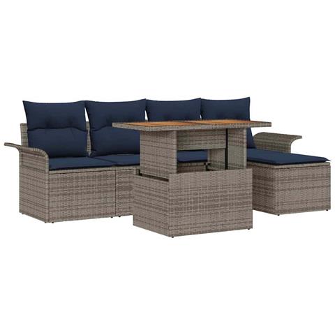 Set Divano da Giardino con cuscino 6 pcs grigio e blu navy - Foto 1