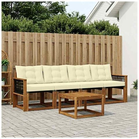 Set di divani da esterno con cuscino 5 pcs Naturale e Crema - Foto 2