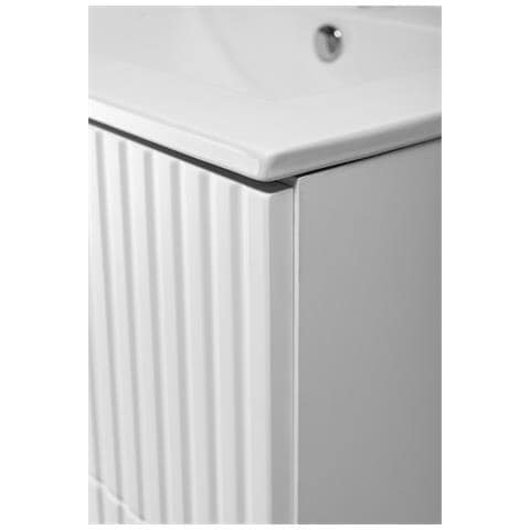 Mobile sottolavabo da 100 cm, Bianco, Ripiano bianco, Lavabo sospeso, Chiusura ammortizzata, Piano di lavoro effetto marmo bianco - Foto 2
