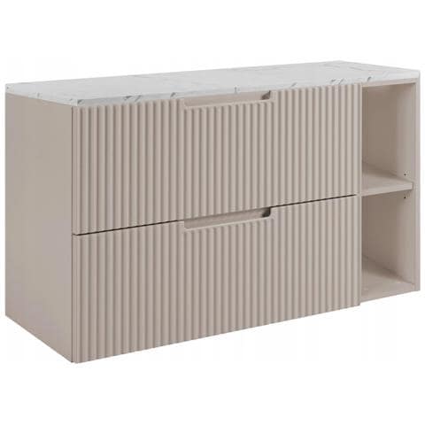 Mobile sottolavabo da 100 cm, Bianco, Ripiano bianco, Lavabo sospeso, Chiusura ammortizzata, Piano di lavoro effetto marmo bianco - Foto 1