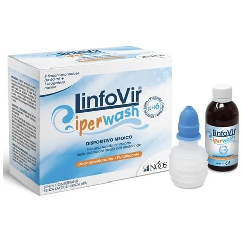 Linfovir Iperwash Soluzione Salina Ipertonica Tamponata 8 Flaconi da 60 ml + 1 Erogatore Nasale - Foto 1