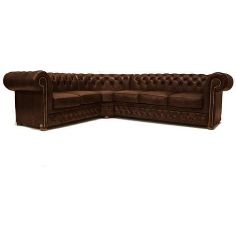 Divano Chesterfield Ad Angolo Chesterfield First Class - 2 Angolo 3 - Cloudy Vecchio Marrone - Pelle - Foto 1