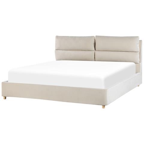 Letto Matrimoniale Con Contenitore Velluto Beige 180 X 200 Cm Batilly - Foto 2