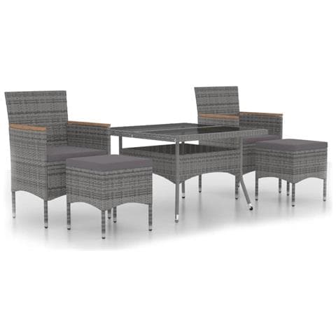 Set Pranzo Da Giardino 5 Pz Polyrattan E Vetro Temperato Grigio - Foto 1