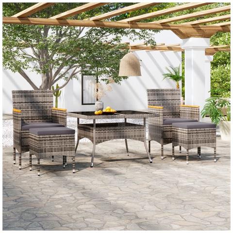 Set Pranzo Da Giardino 5 Pz Polyrattan E Vetro Temperato Grigio - Foto 8