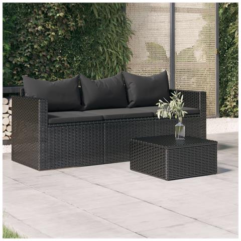 Divano Da Giardino A 3 Posti Con Cuscini Nero In Polyrattan - Foto 7