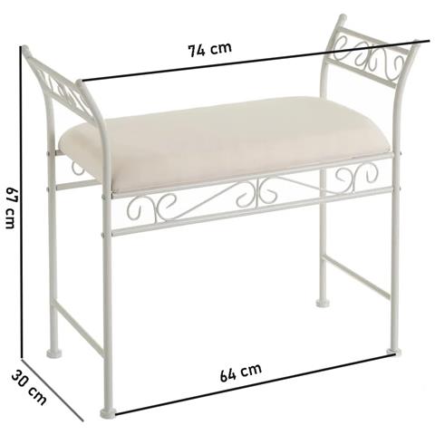 Panca,panchina Per Interno Con Struttura In Metallo Laccata A Polvere,seduta In Tessuto Imbottito Per Soggiorno,camera Da Letto,ingresso,dimensioni L74xp30xh63 Cm. (bianco) - Foto 4