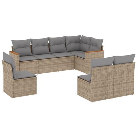 Set Divano Da Giardino 8 Pz Con Cuscini Beige In Polyrattan - Foto 2