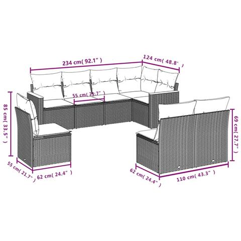 Set Divano Da Giardino 8 Pz Con Cuscini Beige In Polyrattan - Foto 3