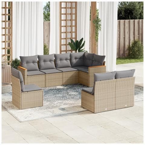 Set Divano Da Giardino 8 Pz Con Cuscini Beige In Polyrattan - Foto 1