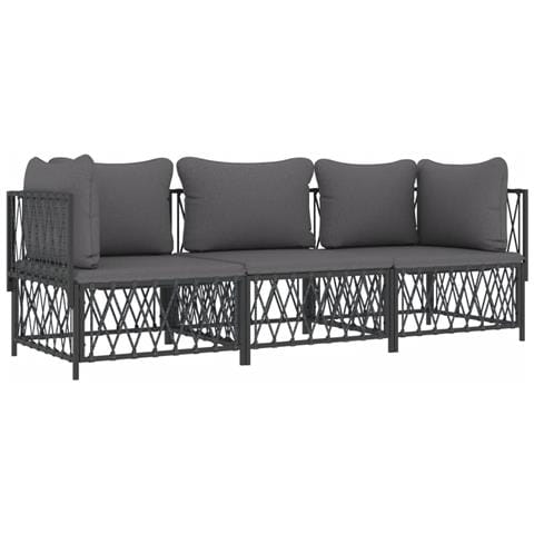 Set Salotto da Giardino 3 pz con Cuscini in Acciaio Antracite - Foto 2