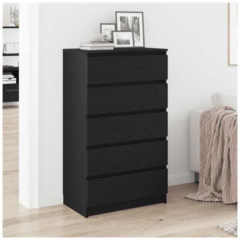 Cassettiera Rovere Nero 60x36x103 cm in Legno Multistrato - Foto 1