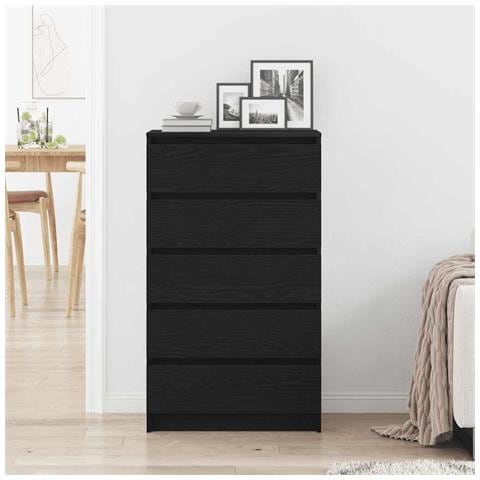 Cassettiera Rovere Nero 60x36x103 cm in Legno Multistrato - Foto 9