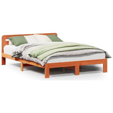 Letto Senza Materasso Marrone Cera 140x190 Cm In Legno Di Pino - Foto 2