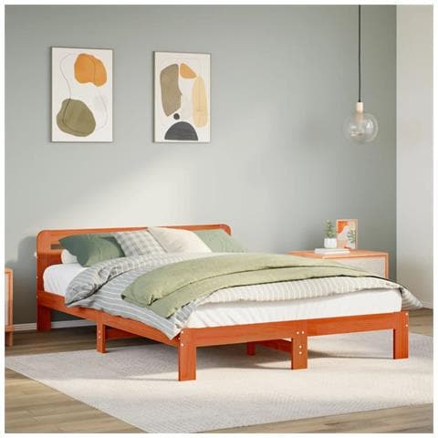 Letto Senza Materasso Marrone Cera 140x190 Cm In Legno Di Pino - Foto 1