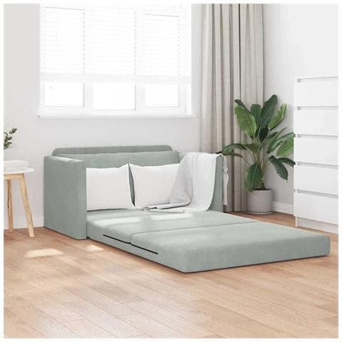 Divano Letto a Terra 2-in-1 Grigio Chiaro 124x204x61 cm Velvet - Foto 2