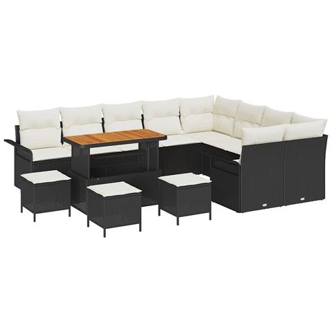 Set di Divani da Giardino  da 13 Pezzi con Cuscini Nero Polyrattan, Set da Pranzo Giardino  da 4 Pezzi con Cuscini Nero Polyrattan, Divano da Giardino per Due Persone con Cuscini Nero Polyrattan - Foto 1