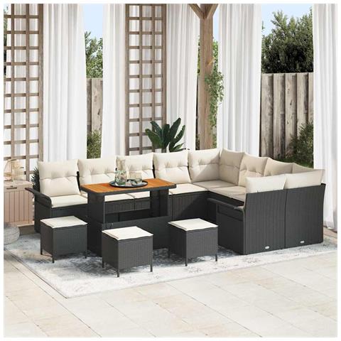 Set di Divani da Giardino  da 13 Pezzi con Cuscini Nero Polyrattan, Set da Pranzo Giardino  da 4 Pezzi con Cuscini Nero Polyrattan, Divano da Giardino per Due Persone con Cuscini Nero Polyrattan - Foto 2