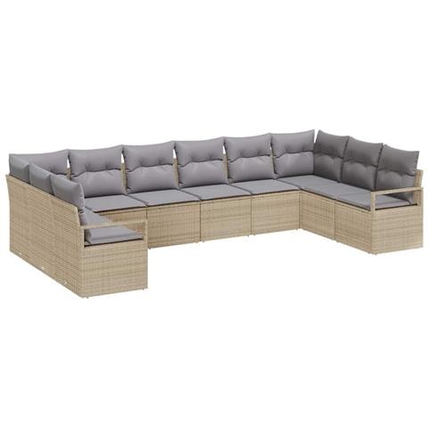 Set Divano da Giardino da 10 Pezzi con Cuscini Beige in Polyrattan,  Divano da Giardino per 2 Persone con Cuscini Beige in Polyrattan - Foto 1