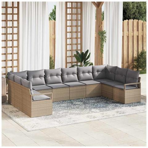 Set Divano da Giardino da 10 Pezzi con Cuscini Beige in Polyrattan,  Divano da Giardino per 2 Persone con Cuscini Beige in Polyrattan - Foto 2