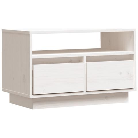 Mobile Porta Tv Bianco 60x35x37 Cm In Legno Massello Di Pino - Foto 1