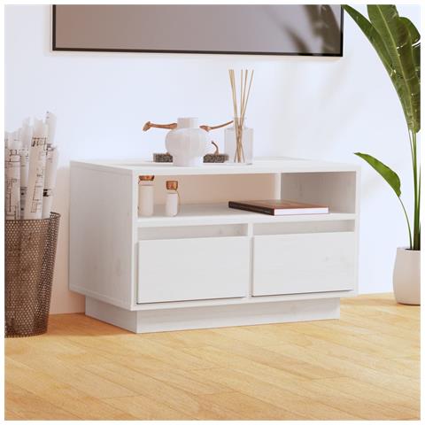 Mobile Porta Tv Bianco 60x35x37 Cm In Legno Massello Di Pino - Foto 8