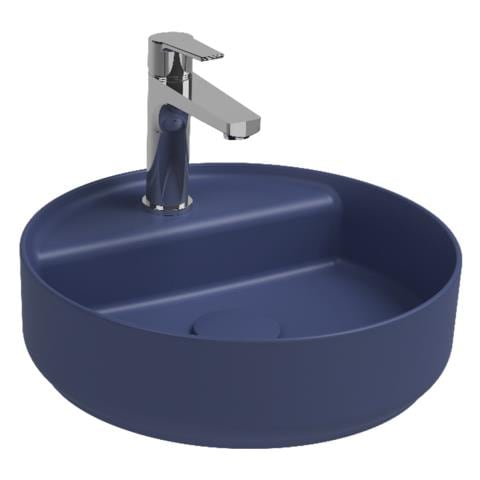 Lavabo Tondo Da Appoggio Senza Troppo Pieno In Ceramica Con Foro Rubinetto - Blu Opaco - Foto 1