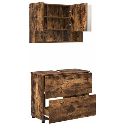 Set di mobili per il bagno 2 pcs Rovere fumo 76.5 x 35 x 64 cm - Foto 1
