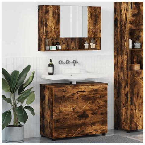 Set di mobili per il bagno 2 pcs Rovere fumo 76.5 x 35 x 64 cm - Foto 2