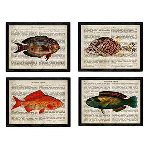 Set Di 4 Stampe Artistiche Vintage, Collage Sfondo Vecchio Foglio Di Giornale Con Varie Definizioni In Lingua Spagnola Senza Cornice A4 - Foto 1