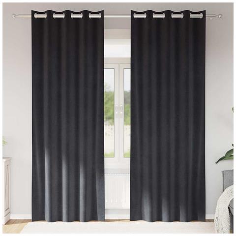 Tende con tende 2 pcs Grigio scuro 140 x 260 cm Velluto - Foto 2