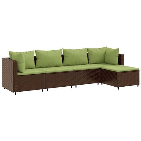 Set Divani da Giardino 5 pz con Cuscini Marrone in Polyrattan - Foto 1