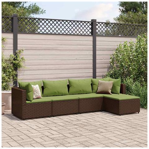 Set Divani da Giardino 5 pz con Cuscini Marrone in Polyrattan - Foto 2
