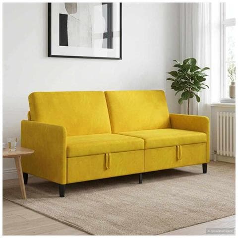 Divano con Storage Giallo 192 x 78 x 87 cm Poliestere - Foto 2