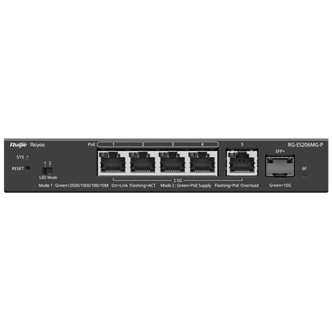 RG-ES206MG-P switch di rete Gestito L2 2.5G Ethernet (100/1000/2500) Supporto Power over Ethernet (PoE) Montaggio da desktop /parete Nero - Foto 1