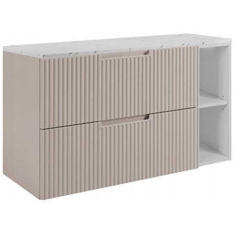 Mobile sottolavabo da 80 cm bianco opaco, 3 colori delle maniglie, Piano di lavoro effetto marmo neroMobileda bagno - Foto 1