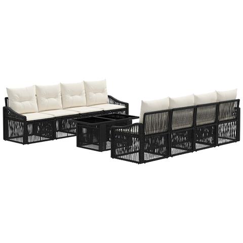 Set Divano da Giardino 9 pz Nero e Bianco Crema polyrattan - Foto 1